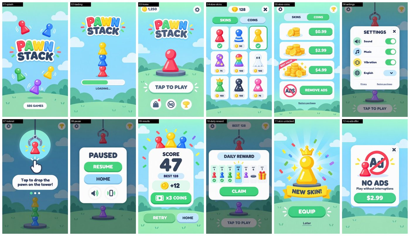 The first pass of all 12 screens